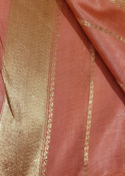 Dark Peach and Golden Colour Semi Silk Saree-Bhagalpur