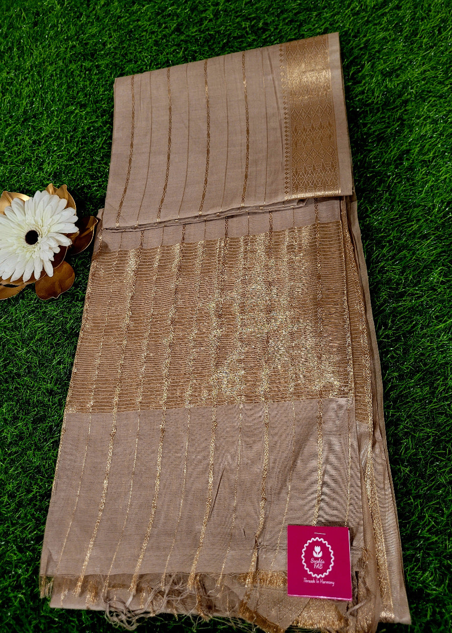Golden Beige Semi Silk Saree- Bhagalpur