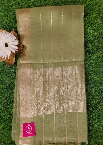 Sage Green And Gold Semi Silk Saree- Bhagalpur