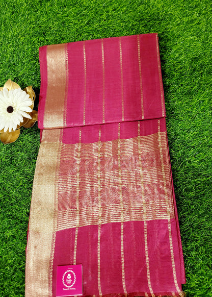 Dark Pink And Gold Colour Semi Silk Saree- Bhagalpur