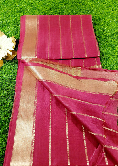 Dark Pink And Gold Colour Semi Silk Saree- Bhagalpur