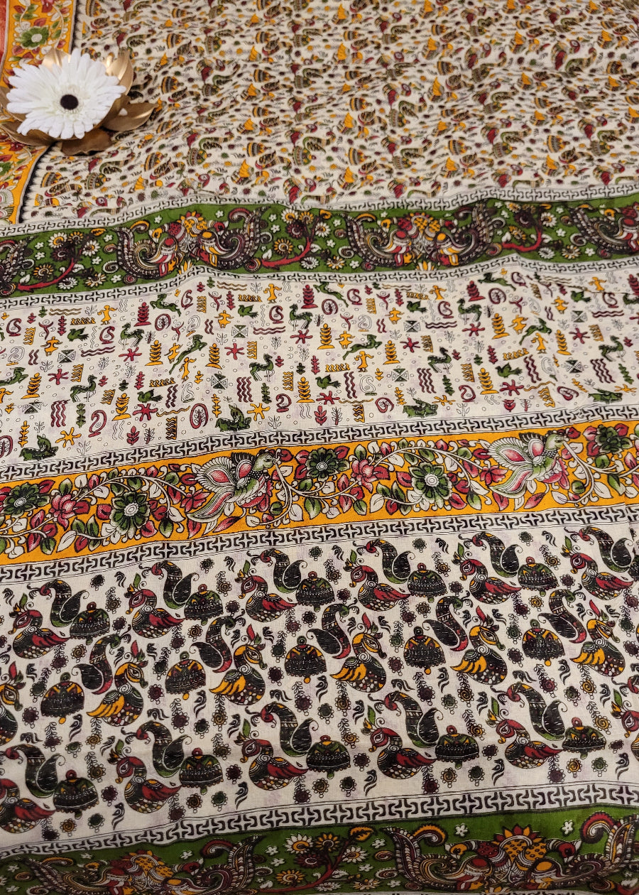 Chanderi Cotton Silk Saree In Kalamkari Design- Jaipur