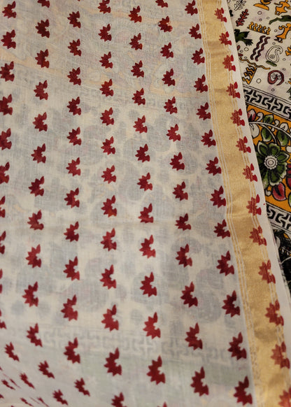 Chanderi Cotton Silk Saree In Kalamkari Design- Jaipur