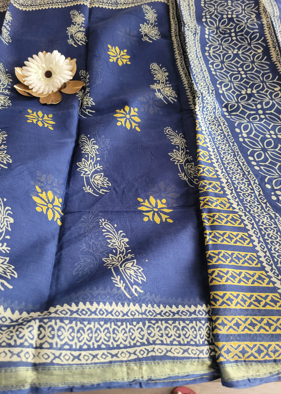 Indigo Colour Chanderi Cotton Silk Saree- Jaipur