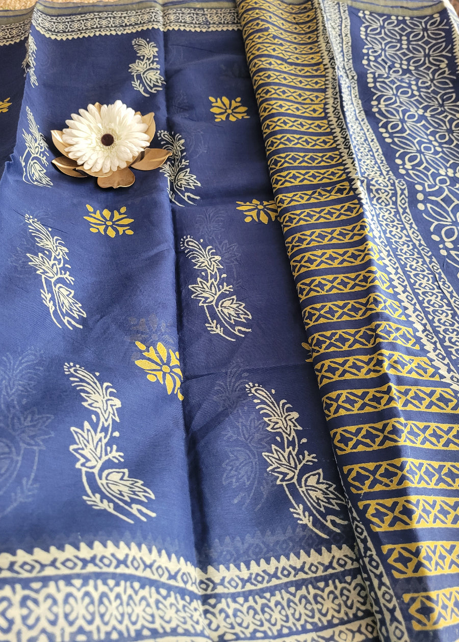 Indigo Colour Chanderi Cotton Silk Saree- Jaipur