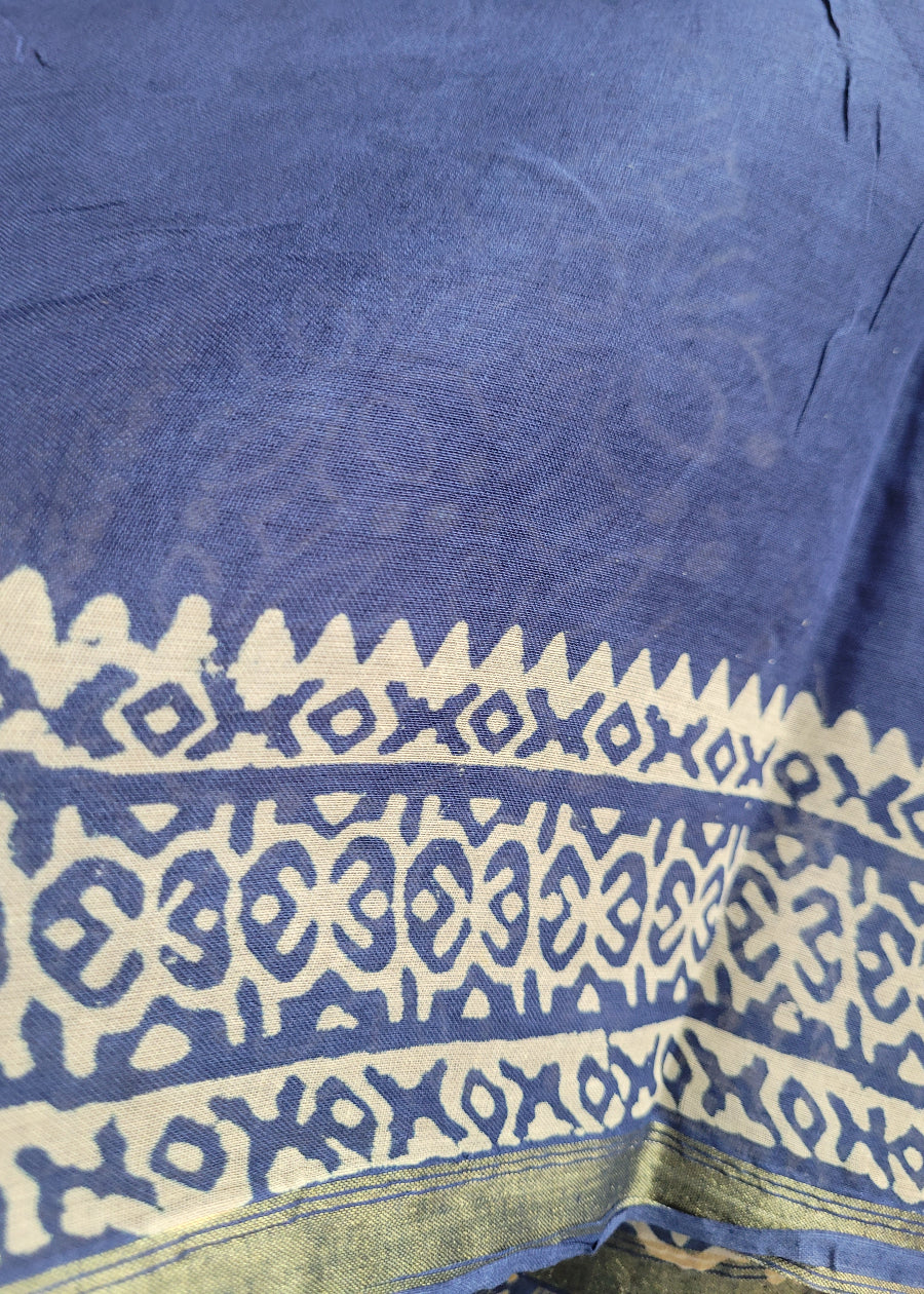 Indigo Colour Chanderi Cotton Silk Saree- Jaipur