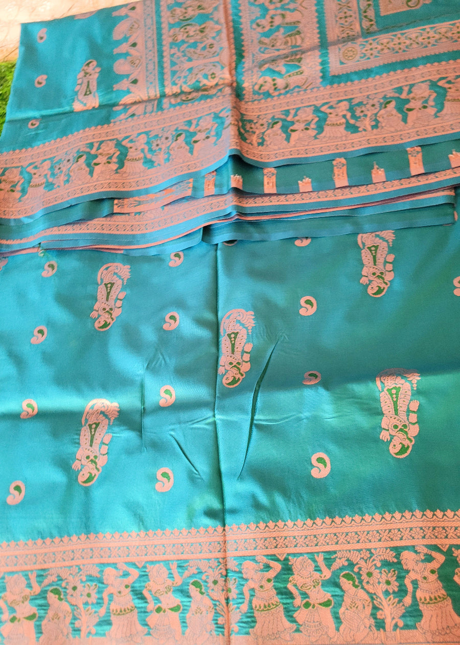 Teal Dual Tone Semi Baluchari Saree-Bengal