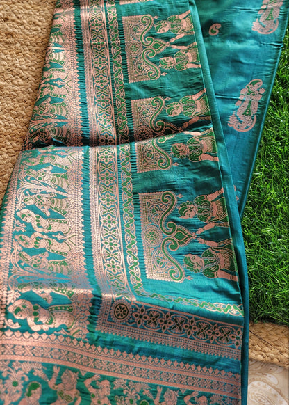 Teal Dual Tone Semi Baluchari Saree-Bengal