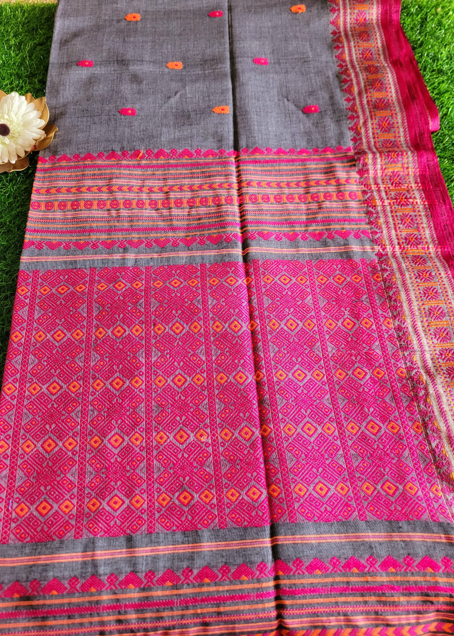 Grey and Pink Soft Cotton-Bengal