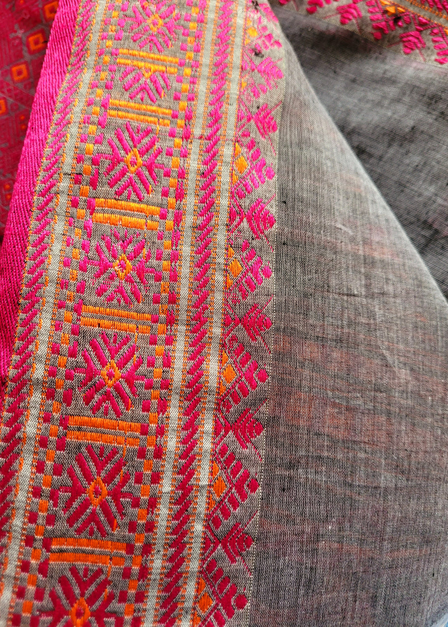 Grey and Pink Soft Cotton-Bengal