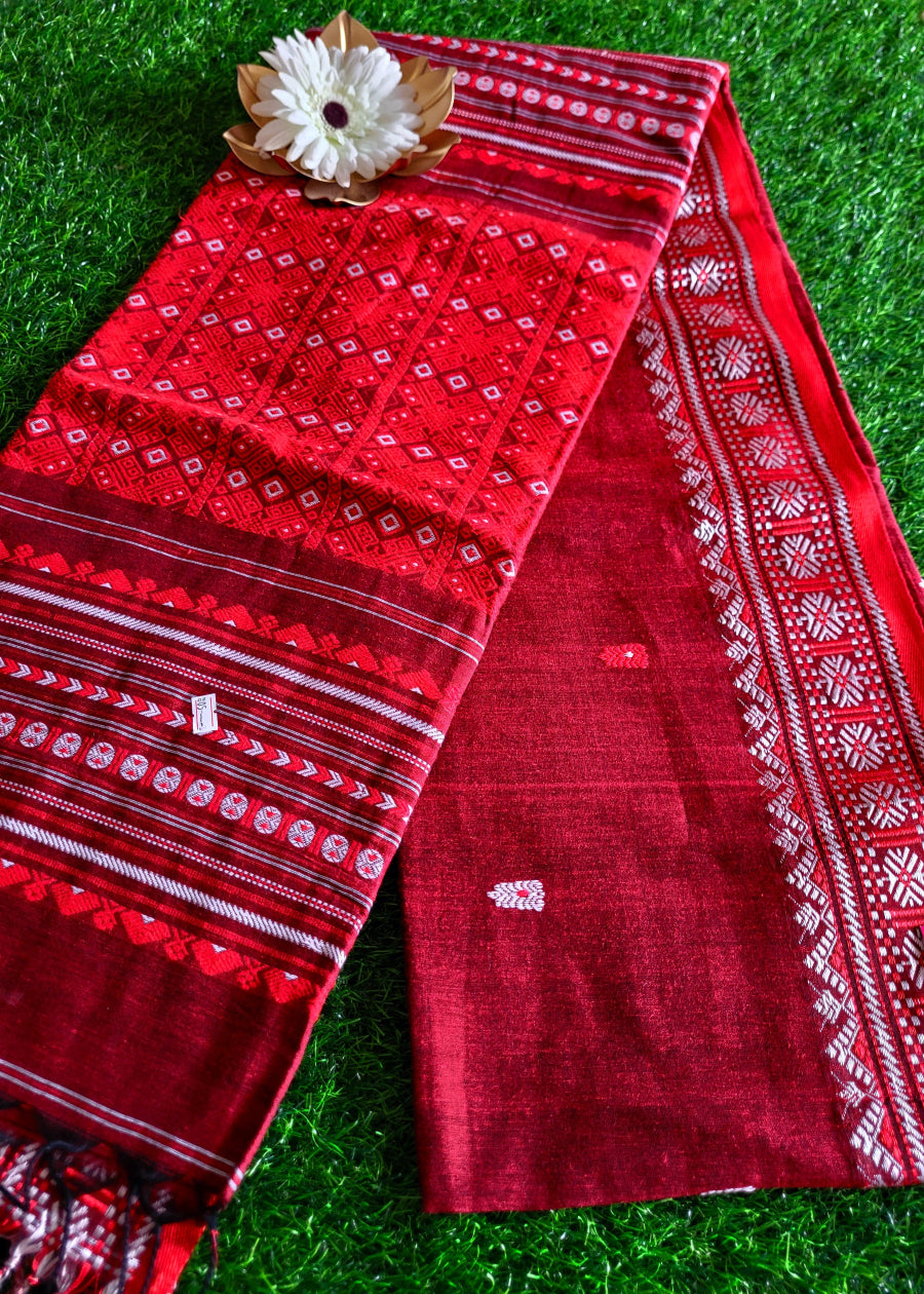 Brown And Red Soft Cotton Saree- Bengal