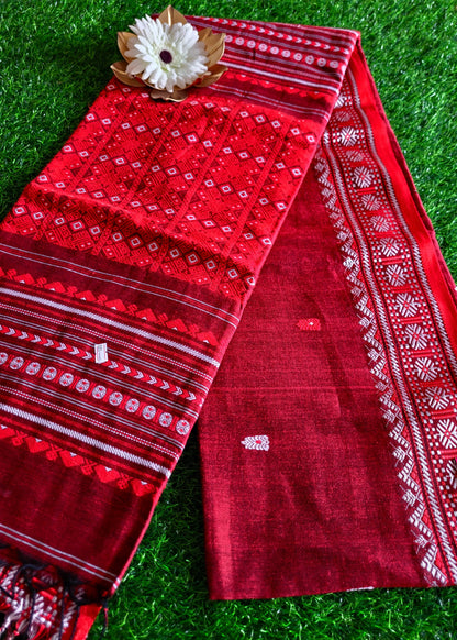 Brown And Red Soft Cotton Saree- Bengal