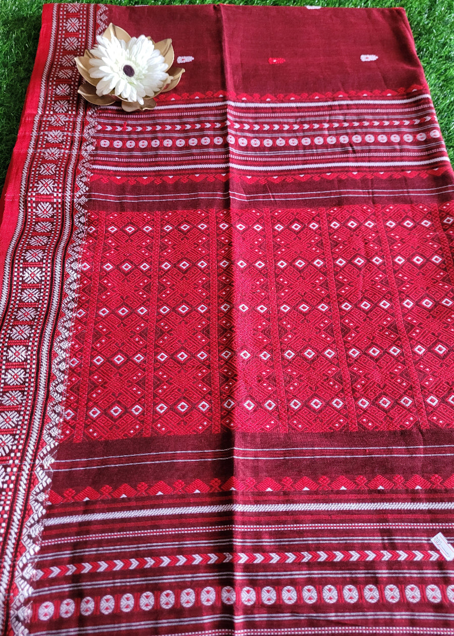 Brown And Red Soft Cotton Saree- Bengal