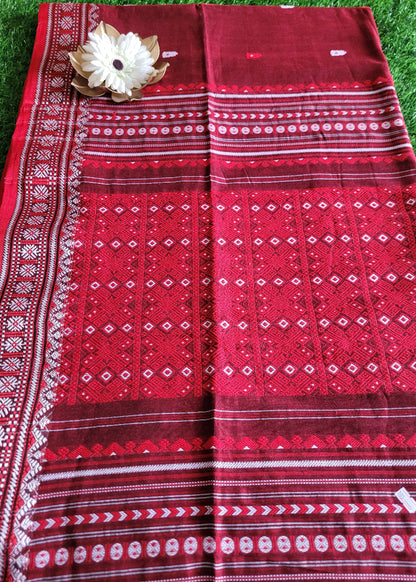 Brown And Red Soft Cotton Saree- Bengal
