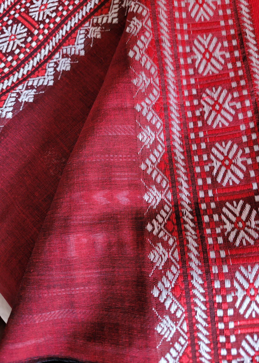 Brown And Red Soft Cotton Saree- Bengal