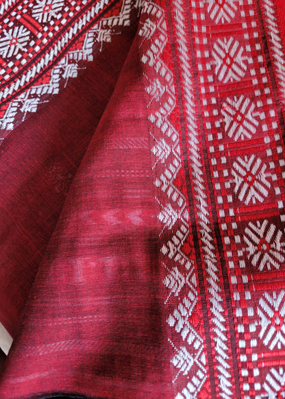 Brown And Red Soft Cotton Saree- Bengal