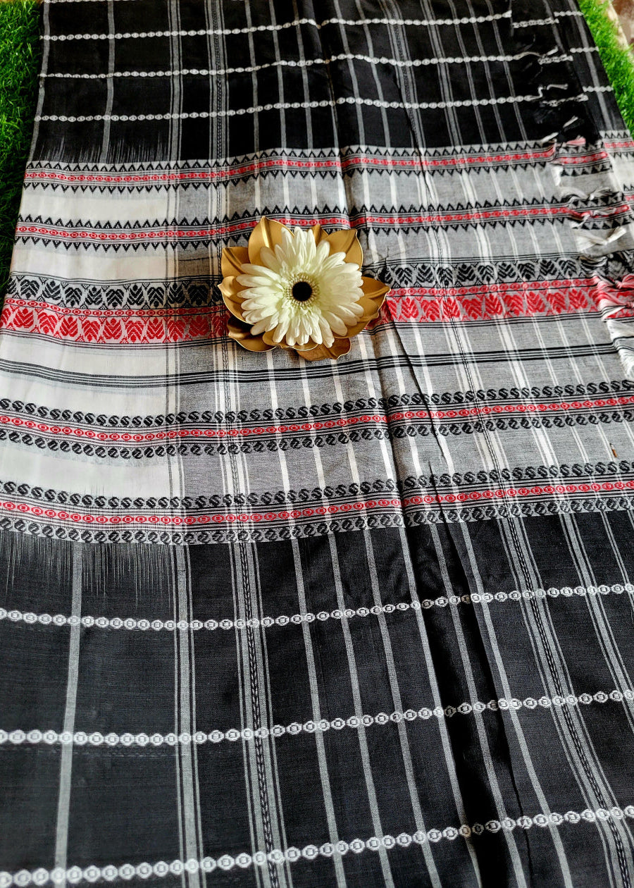 Black Checked Dhaniakali Cotton Saree - Bengal