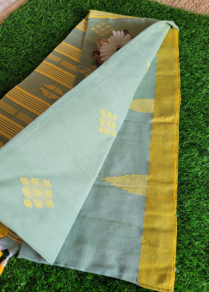 Pista Green And Yellow Soft Cotton Saree-Bengal