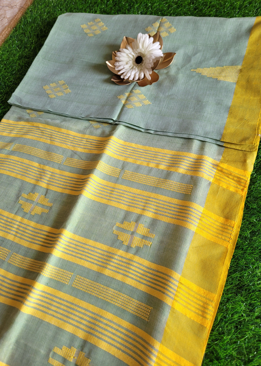 Pista Green And Yellow Soft Cotton Saree-Bengal