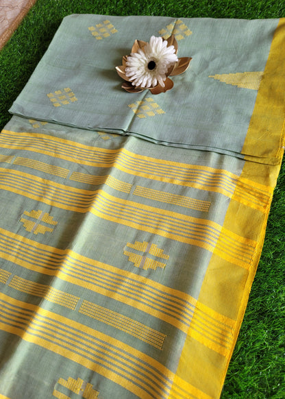 Pista Green And Yellow Soft Cotton Saree-Bengal