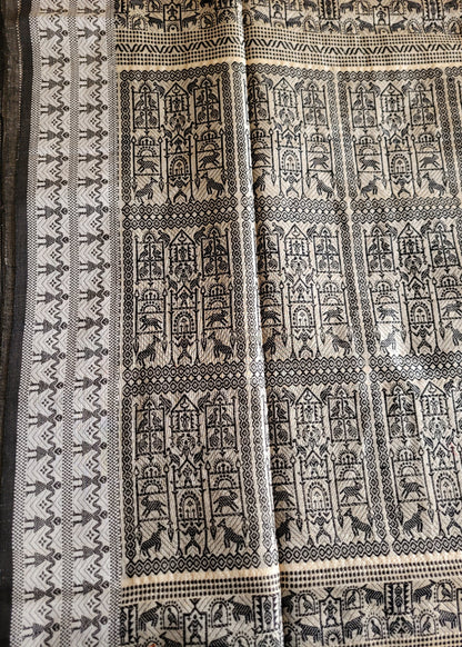 Classic Tussar Silk Saree In Sandal and Black Colour-Bengal