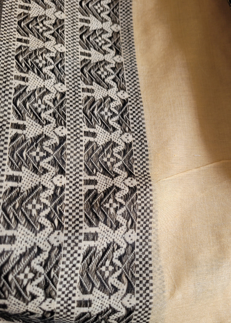 Classic Tussar Silk Saree In Sandal and Black Colour-Bengal