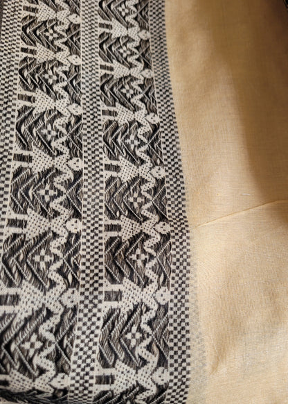 Classic Tussar Silk Saree In Sandal and Black Colour-Bengal