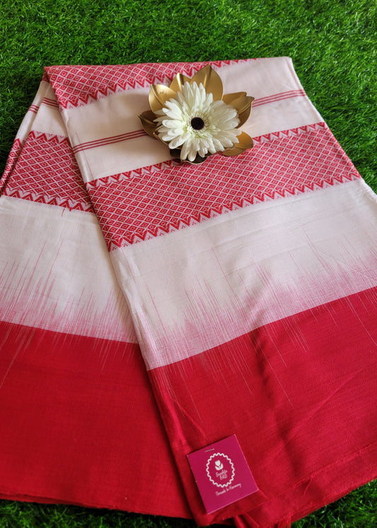 Classic White And Red Dhaniakali Cotton Saree-Bengal