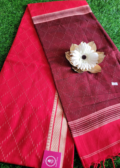 Red And Brown Cotton Saree- Bengal