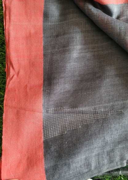 Grey and Red Soft Cotton Saree- Bengal