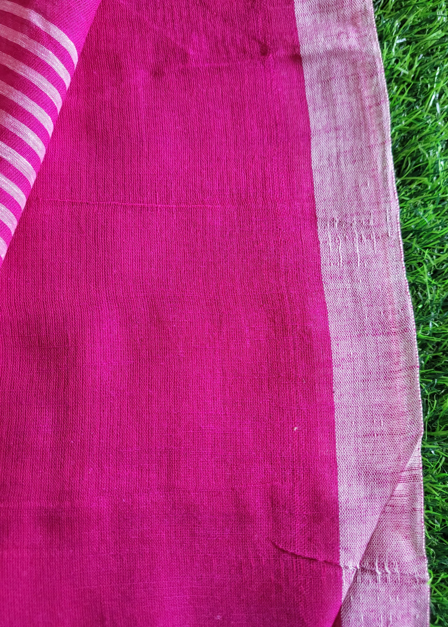 Majenta And White Soft Cotton Saree- Bengal