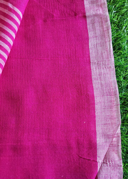 Majenta And White Soft Cotton Saree- Bengal