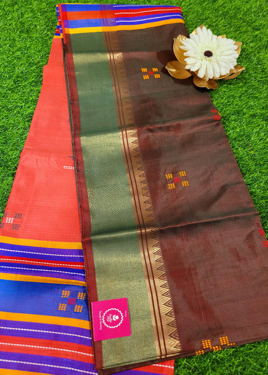 Brown And Sage Green Dual Toned Kalakshetra Pure Soft Silk - Bengal