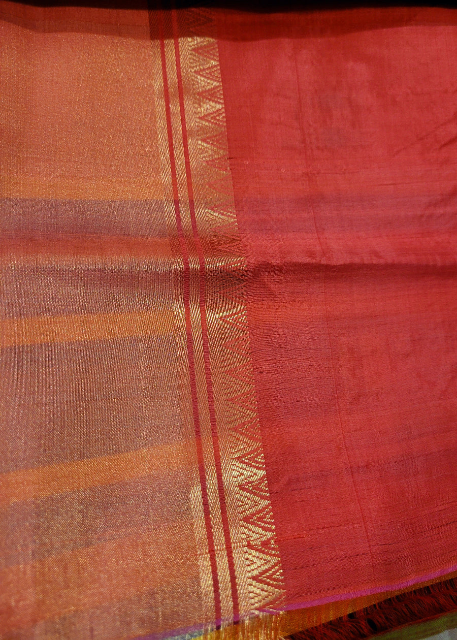 Brown And Sage Green Dual Toned Kalakshetra Pure Soft Silk - Bengal