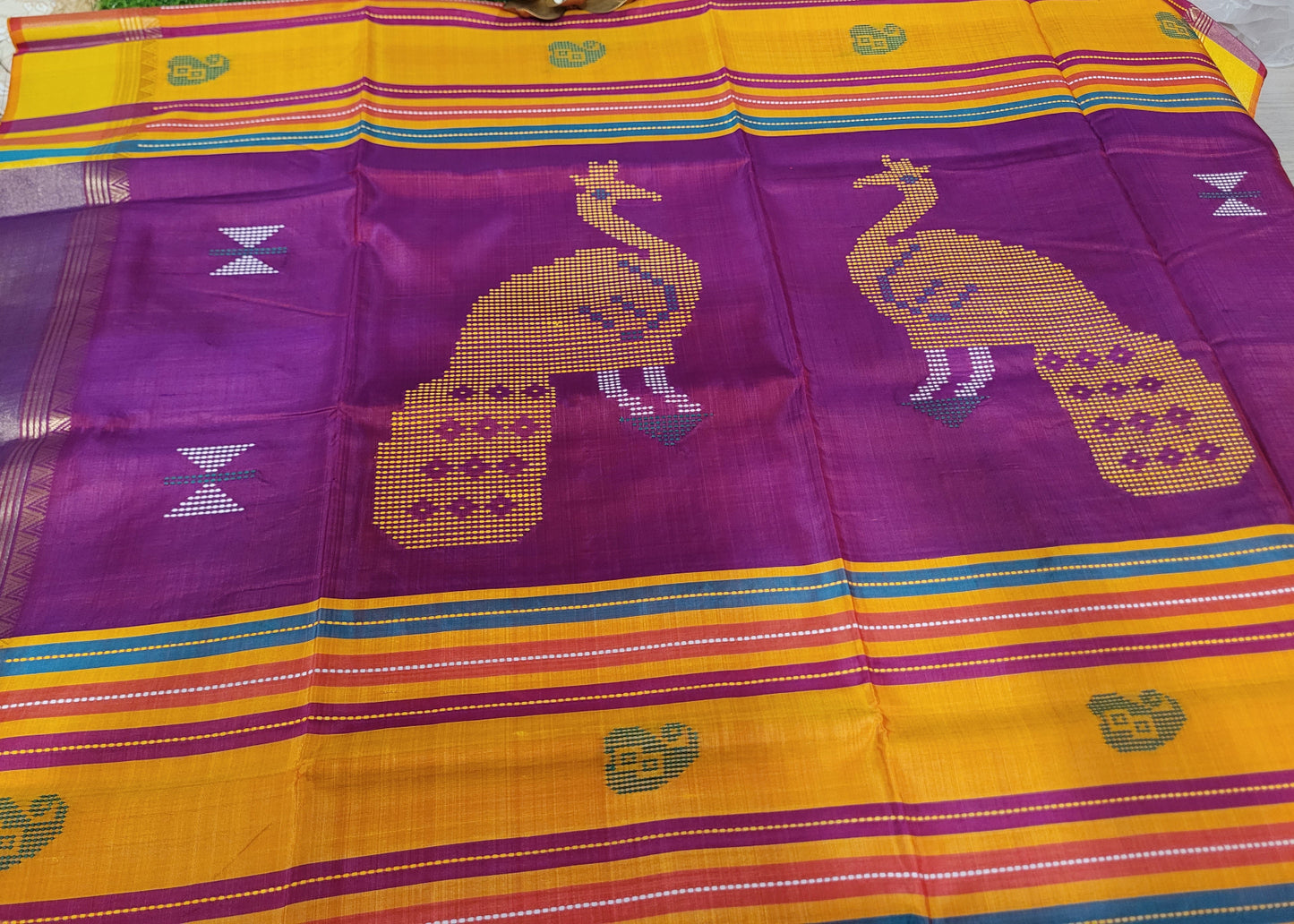 Dark Brown And Majenta Kalakshetra Pure Silk Saree- Bengal