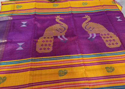 Dark Brown And Majenta Kalakshetra Pure Silk Saree- Bengal