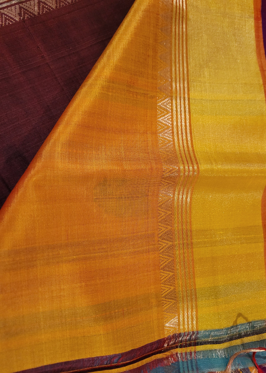 Dark Brown And Majenta Kalakshetra Pure Silk Saree- Bengal