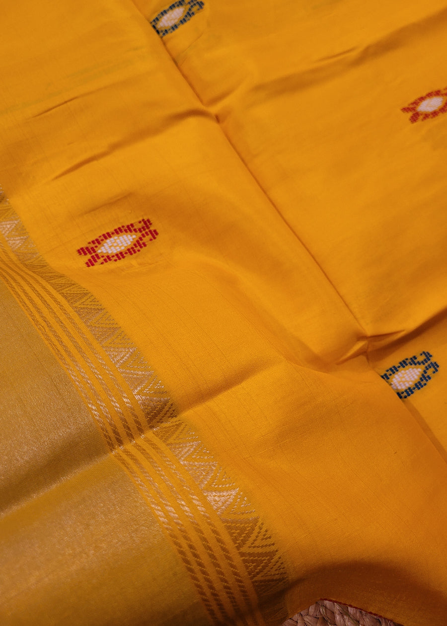 Bright Yellow And Lavender Kalakshetra Pure Soft Silk- Bengal