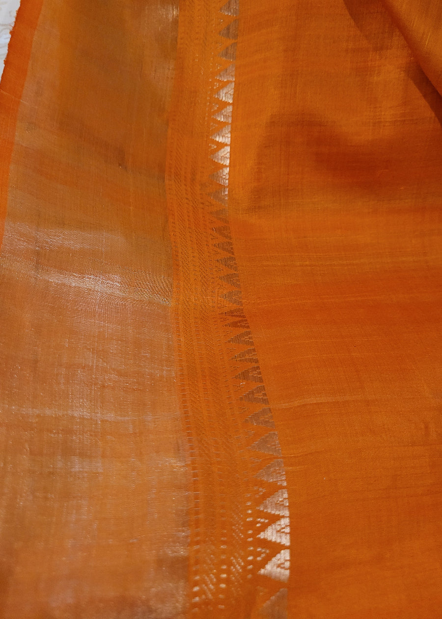 Turquoise  Dual Tone With Mustard Colour Kalakshetra Pure Silk Saree- Bengal