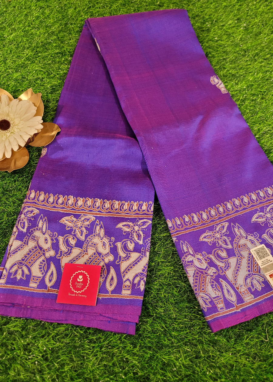Purple Bishnupuri Pure Silk Saree - Bengal