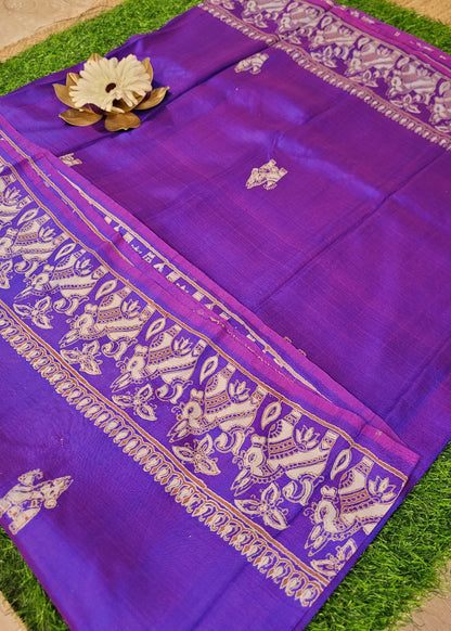 Purple Bishnupuri Pure Silk Saree - Bengal