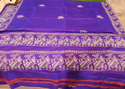 Purple Bishnupuri Pure Silk Saree - Bengal