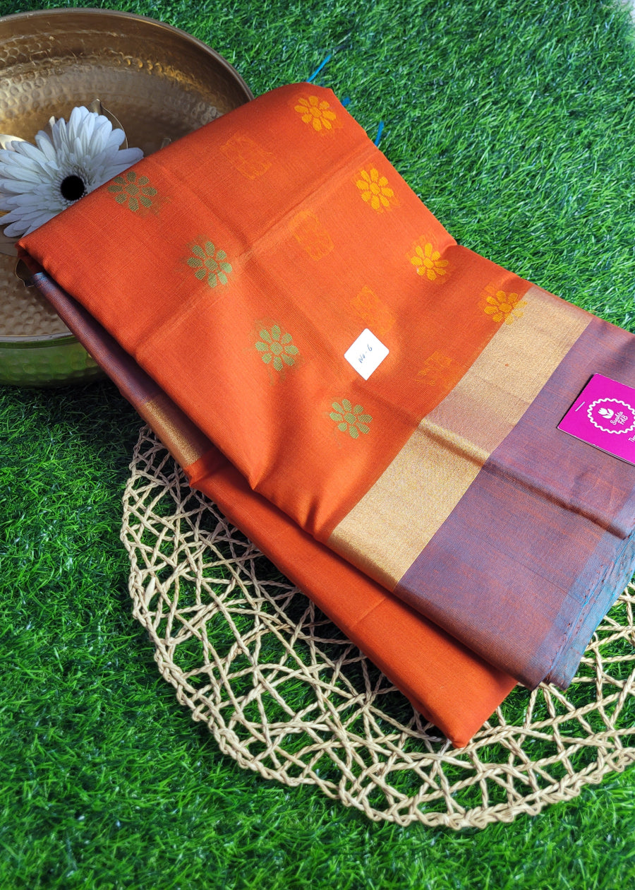 Orange And Greyish Blue Kora Silk Saree- TN