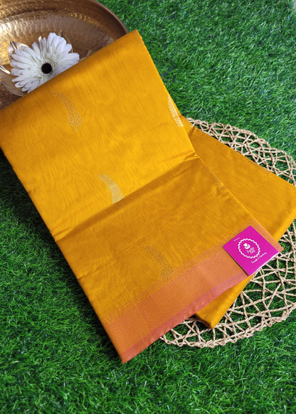 Golden Yellow And Peach Kora Silk Saree- TN