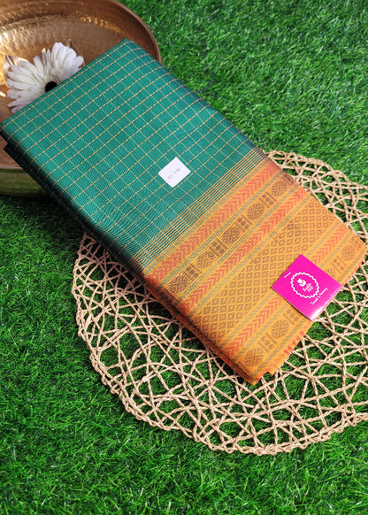 Check Design Green And Mango Colour Silk Cotton Saree-TN