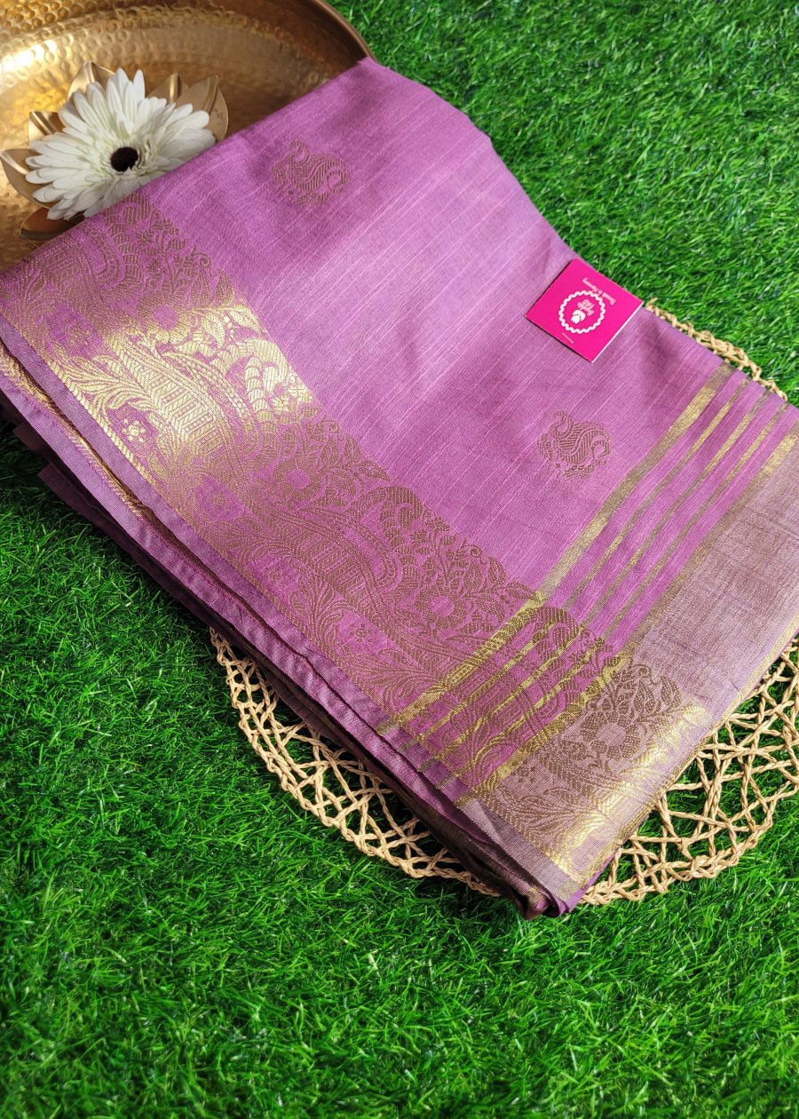 Pinkish Lavender Semi Munga Silk Saree- Bengal
