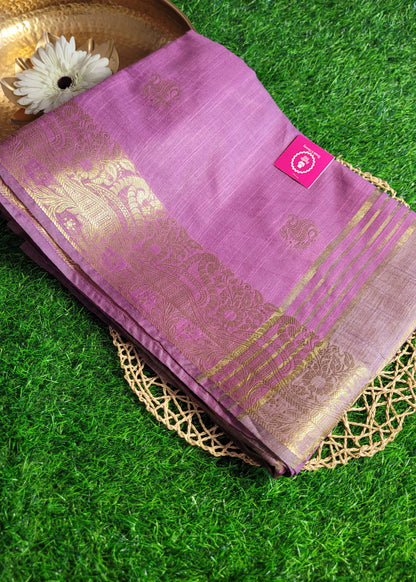 Pinkish Lavender Semi Munga Silk Saree- Bengal