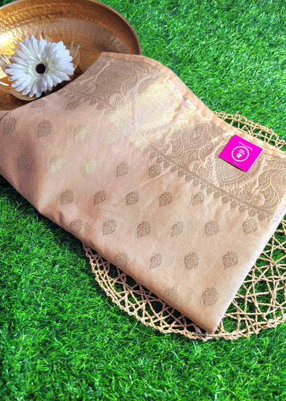 Beige and Gold Semi Munga Silk Saree-Bengal