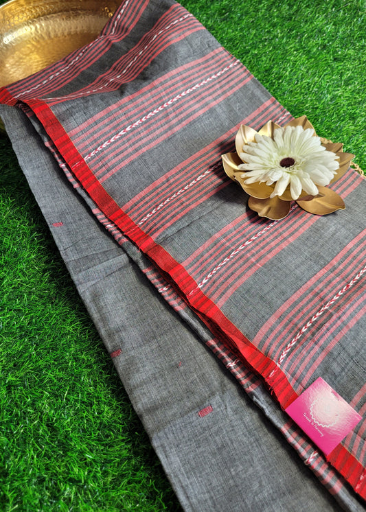 Grey Khadi Cotton Saree - Bengal