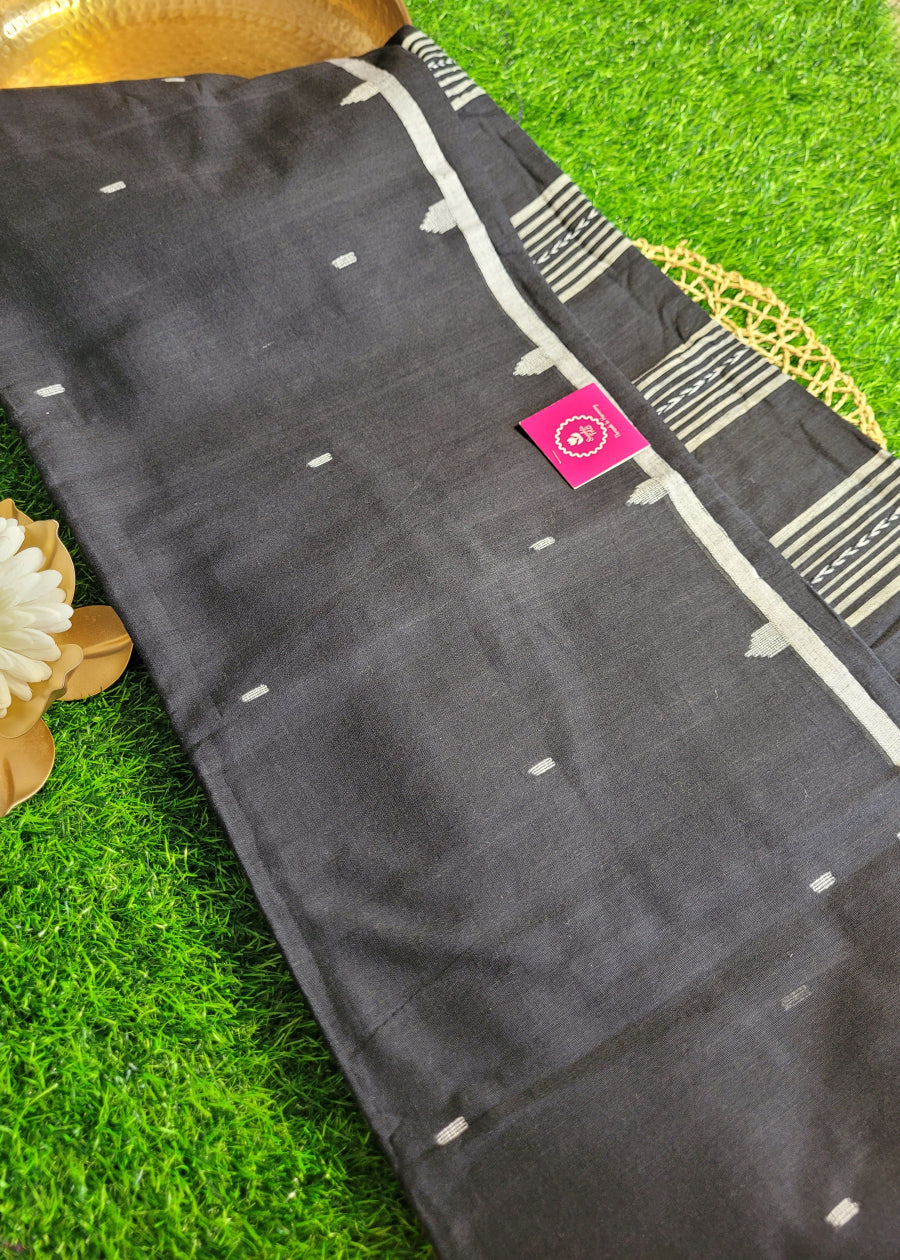 Black and White Soft Cotton Saree- Bengal